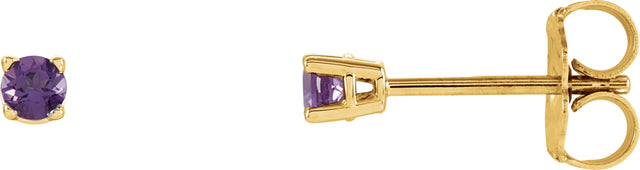 14K Gold Natural Amethyst Round 4-Prong Lightweight Stud Earrings – 2.5-8mm Stones - Yellow Gold