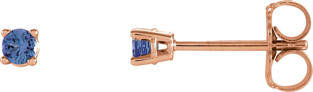 14K Gold Natural Tanzanite Round 4-Prong Lightweight Stud Earrings - Rose Gold