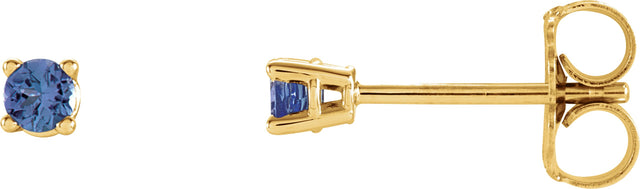 14K Gold Natural Tanzanite Round 4-Prong Lightweight Stud Earrings - Yellow Gold