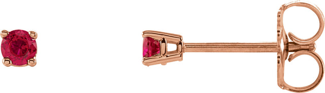 14K Gold Natural Ruby Round 4-Prong Lightweight Stud Earrings – 2.5-5mm Stones - Rose Gold