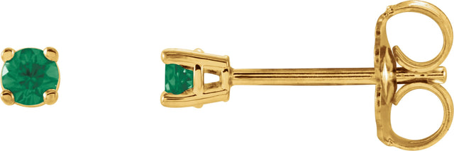 14K Gold Natural Emerald Round 4-Prong Lightweight Stud Earrings – 2.5-5mm Stones - Yellow Gold