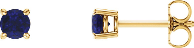14K Gold Natural Blue Sapphire Round 4-Prong Lightweight Stud Earrings – 2.5-5mm Stones - Yellow Gold