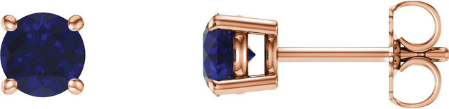 14K Gold Lab-Grown Blue Sapphire Round 4-Prong Lightweight Stud Earrings – 2.5-8mm Stones - Rose Gold