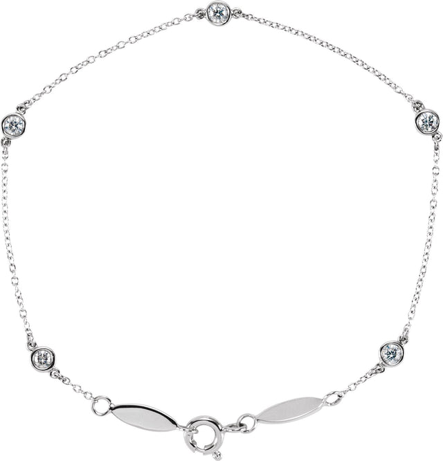 14K Gold Round Lab-Grown Diamond Bezel-Set Five-Station Bracelet - White Gold