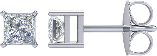 Platinum Natural Diamond Square 4-Prong Stud Earrings