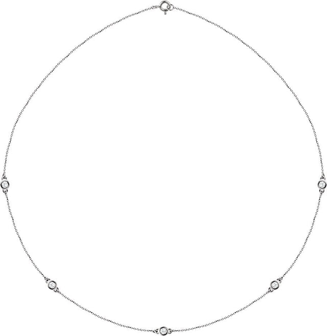 14K Gold Lab-Grown Diamond Bezel-Set Station Necklace - White Gold