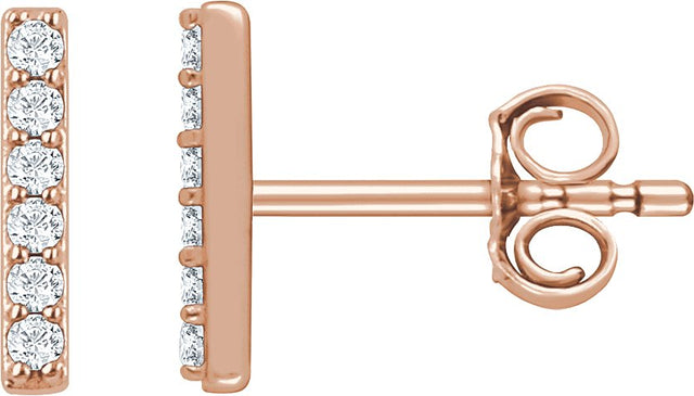 14K Gold Round Natural Diamond Bar Earrings – 1.2mm Stones - Rose Gold