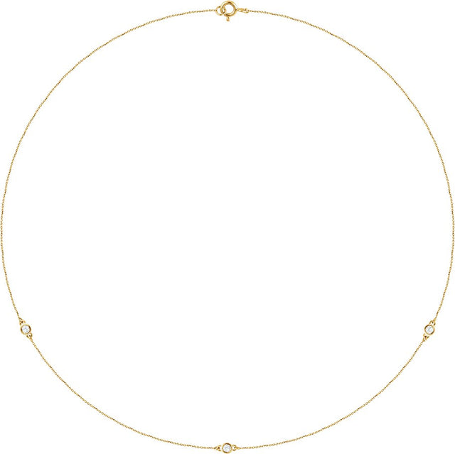 14K Gold Natural Diamond Bezel-Set Station Necklace - Yellow Gold