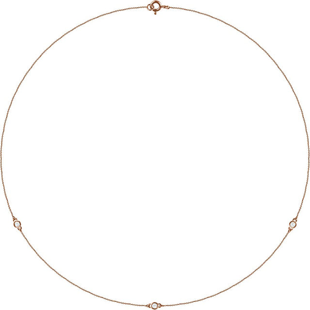 14K Gold Natural Diamond Bezel-Set Station Necklace - Rose Gold