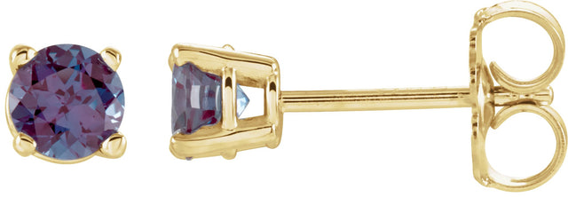 14K Gold Lab-Grown Alexandrite Round 4-Prong Lightweight Stud Earrings – 2.5-8mm Stones - Yellow Gold