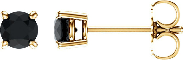 14K Gold Natural Black Onyx Round 4-Prong Lightweight Stud Earrings - Yellow Gold