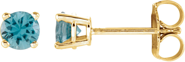 14K Gold Natural Blue Zircon Round 4-Prong Lightweight Stud Earrings – 2.5-6mm Stones - Yellow Gold