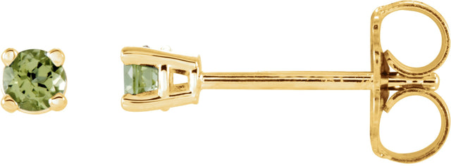 14K Gold Natural Peridot Round 4-Prong Lightweight Stud Earrings – 2.5-8mm Stones - Yellow Gold