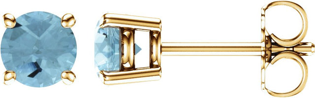 14K Gold Natural Aquamarine Round 4-Prong Lightweight Stud Earrings – 2.5-6mm Stones - Yellow Gold