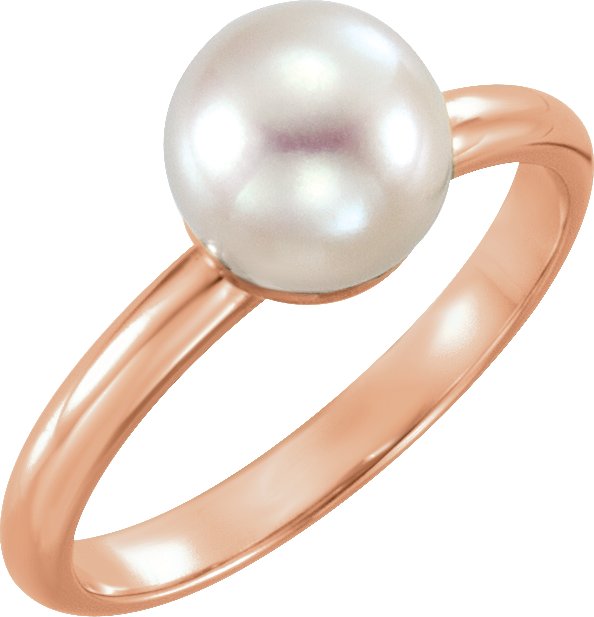14K Gold Cultured White Freshwater Pearl Freshwater Pearl Ring - Rose Gold