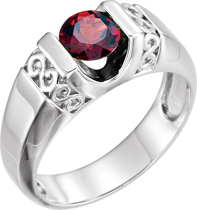 14K Gold Natural Mozambique Garnet Solitaire Ring – 7 mm Round - White Gold