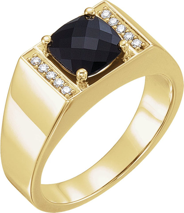 14K Gold Natural Black Onyx Accented Ring – 1/10 CTW - Yellow Gold