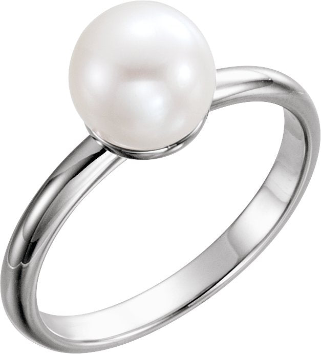 Platinum Cultured White Freshwater Pearl Freshwater Pearl Ring