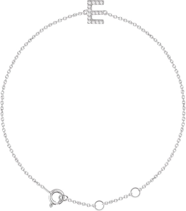14K Gold Round Natural Diamond Initial Bracelet - White Gold