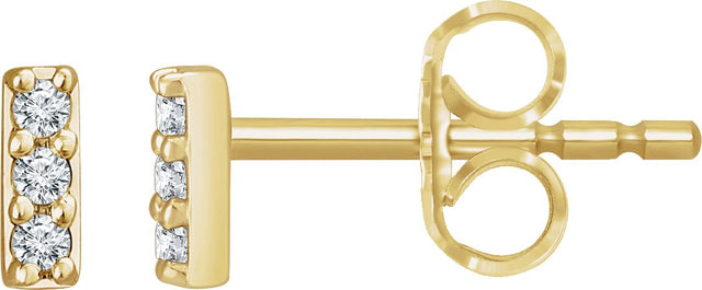 14K Gold Round Natural Diamond Bar Earrings II - Yellow Gold