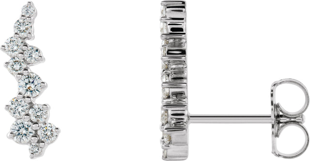 14K Gold Round Natural Diamond Accented Ear Climbers II - White Gold