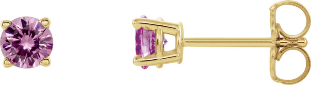 14K Gold Natural Pink Sapphire Round 4-Prong Lightweight Stud Earrings - Yellow Gold