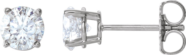 14K Gold Natural White Sapphire Round 4-Prong Lightweight Stud Earrings - White Gold