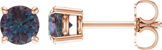 14K Gold Lab-Grown Alexandrite Round 4-Prong Lightweight Stud Earrings – 2.5-8mm Stones - Rose Gold