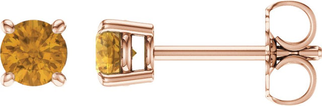14K Gold Natural Citrine Round 4-Prong Lightweight Stud Earrings – 2.5-8mm Stones - Rose Gold