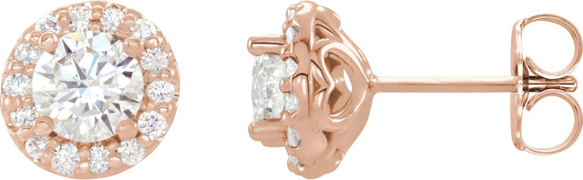 14K Gold Natural Diamond Round 4-Prong Halo-Style Earrings – 4-6mm Stones - Rose Gold