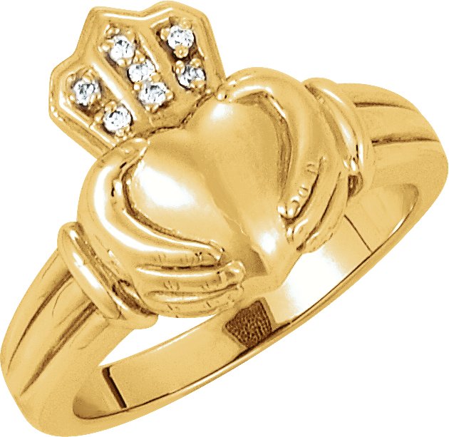 14K Gold Natural Diamond Claddagh Ring – 1 mm Round - Yellow Gold