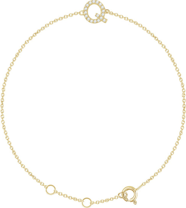 14K Gold Round Natural Diamond Initial Bracelet - Yellow Gold