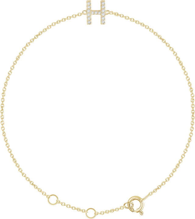 14K Gold Round Natural Diamond Initial Bracelet - Yellow Gold