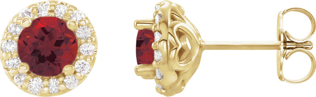 14K Gold Natural Mozambique Garnet Round 4-Prong Halo-Style Earrings – 3-8mm Stones - Yellow Gold