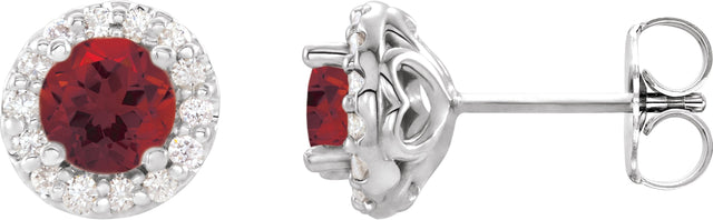 Platinum Natural Mozambique Garnet Round 4-Prong Halo-Style Earrings – 3-8mm Stones