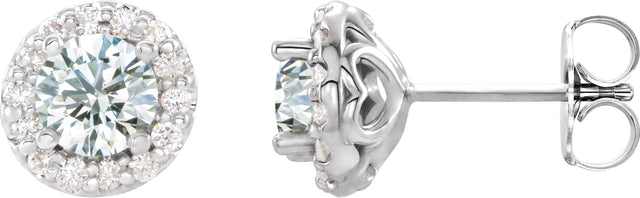 Platinum Natural White Sapphire Round 4-Prong Halo-Style Earrings II
