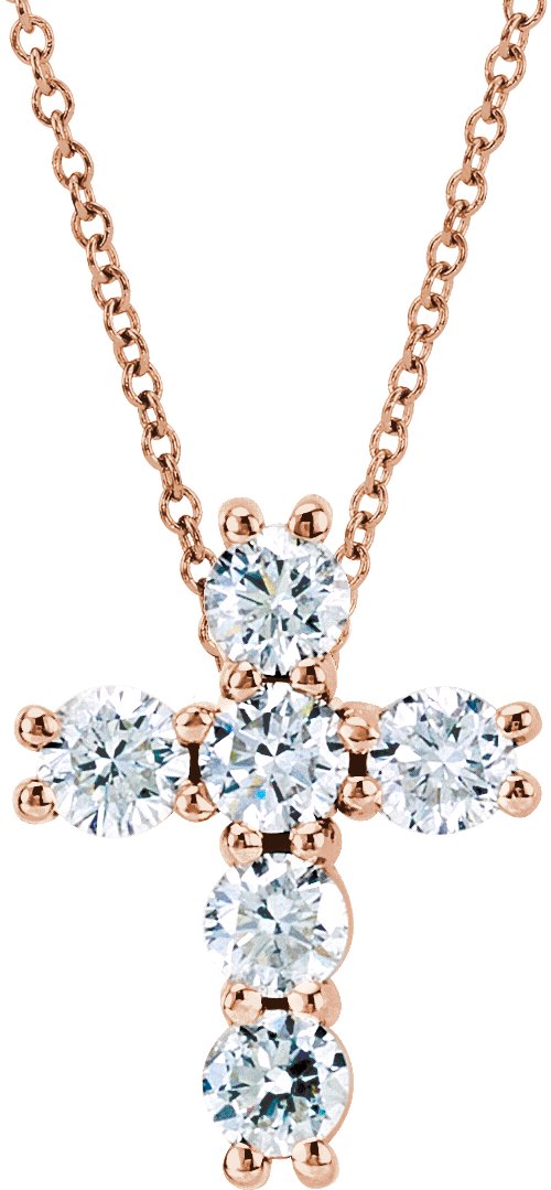 14K Gold Round Natural Diamond Cross Necklace or Pendant – up to 1 3/8 CTW - Rose Gold