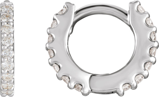 Platinum Round Natural Diamond Accented Huggie Earrings