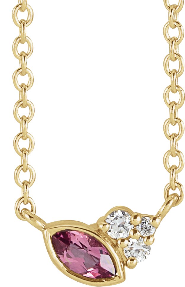 14K Gold Marquise Natural Pink Tourmaline Accented Bezel-Set Necklace - Yellow Gold