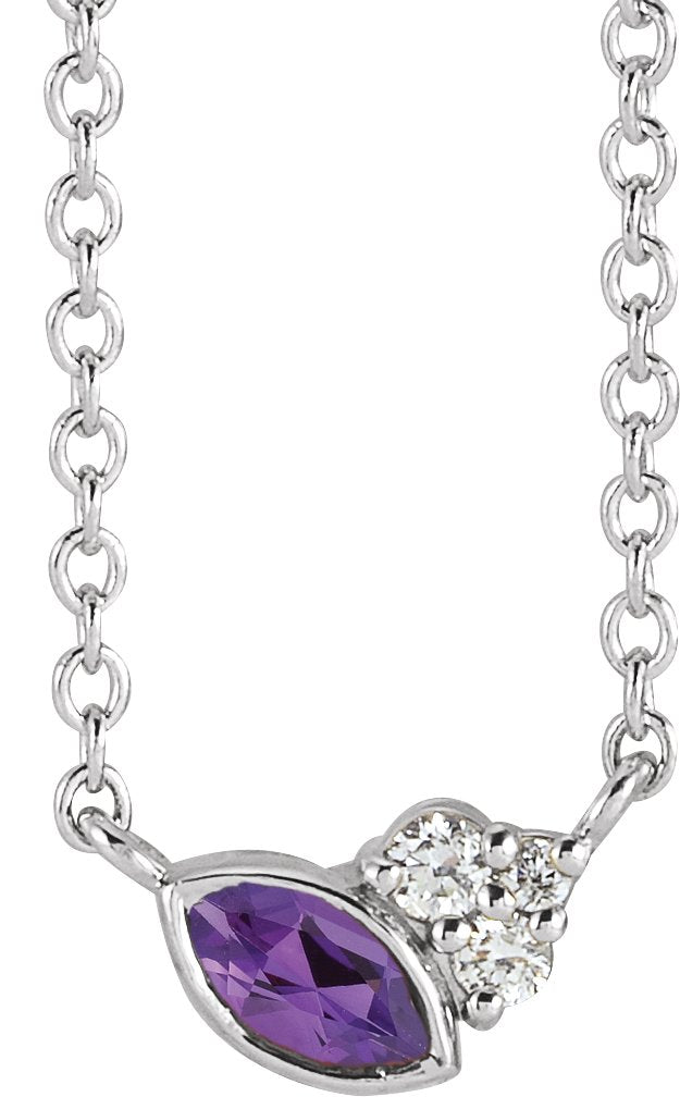Platinum Marquise Natural Amethyst Accented Bezel-Set Necklace