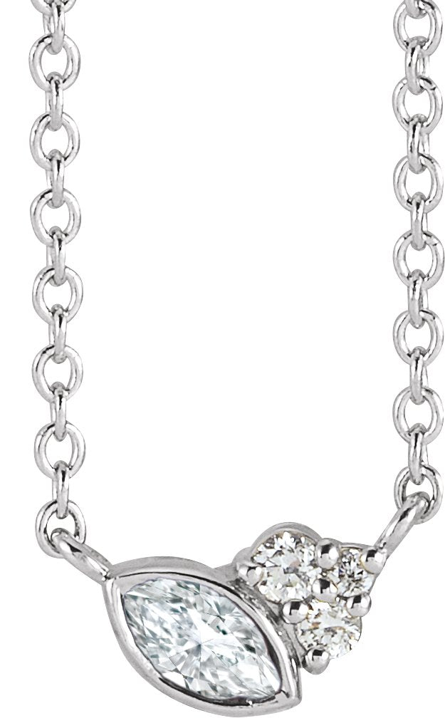 Platinum Marquise Natural Diamond Accented Bezel-Set Necklace