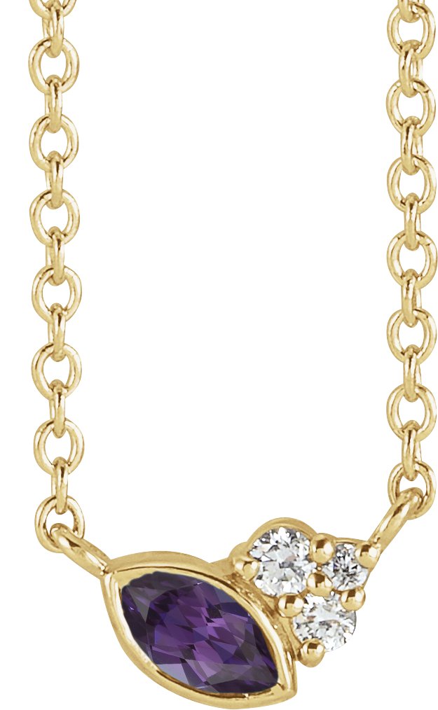 14K Gold Marquise Lab-Grown Alexandrite Accented Bezel-Set Necklace - Yellow Gold