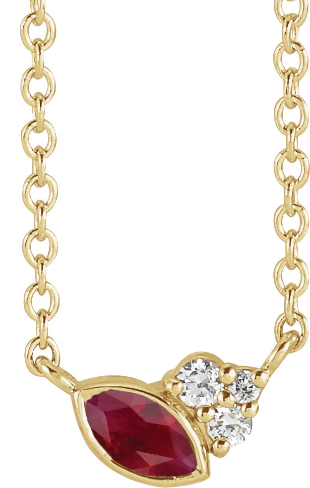 14K Gold Marquise Natural Ruby Accented Bezel-Set Necklace - Yellow Gold