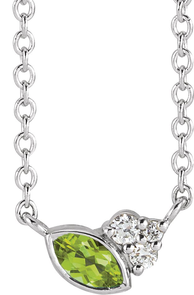 14K Gold Marquise Natural Peridot Accented Bezel-Set Necklace - White Gold