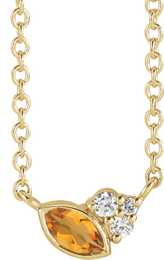14K Gold Marquise Natural Citrine Accented Bezel-Set Necklace - Yellow Gold