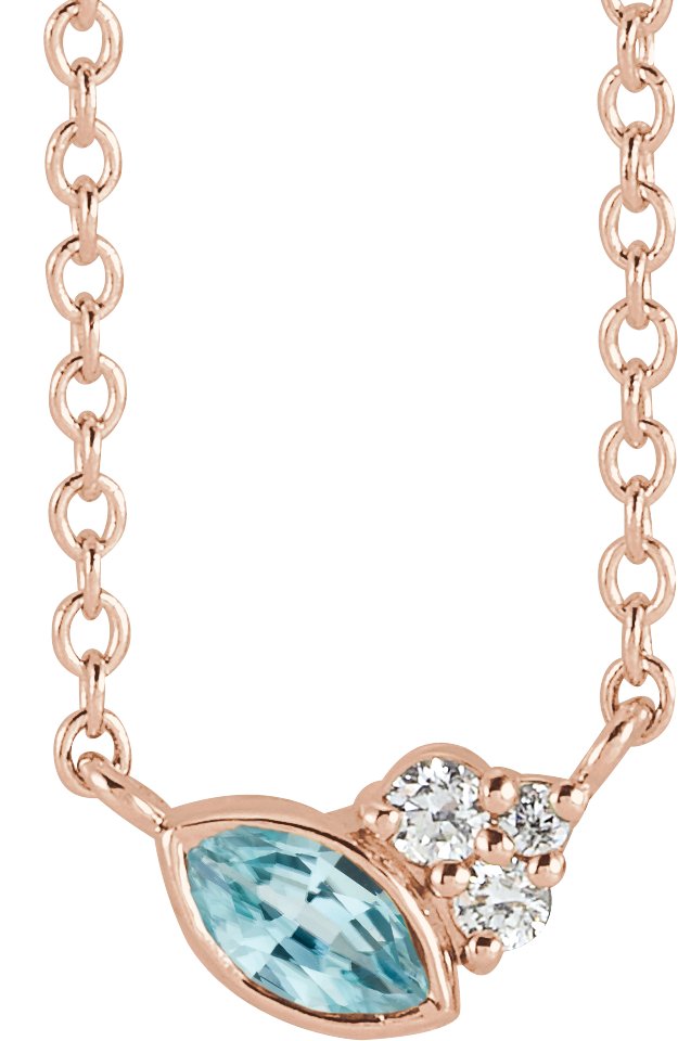 14K Gold Marquise Natural Blue Zircon Accented Bezel-Set Necklace - Rose Gold