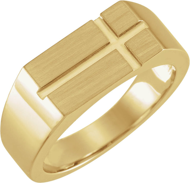 Men's 10K Gold Rectangle Cross Signet Ring - Yellow Gold