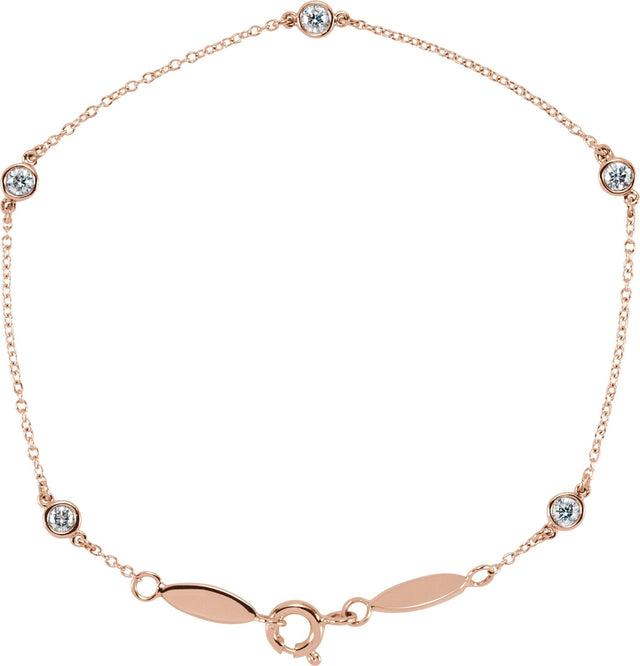 14K Gold Round Natural Diamond Bezel-Set Five-Station Bracelet - Rose Gold