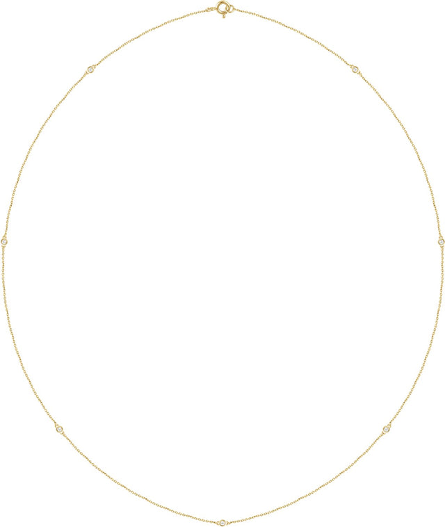14K Gold Natural Diamond Bezel-Set Station Necklace - Yellow Gold