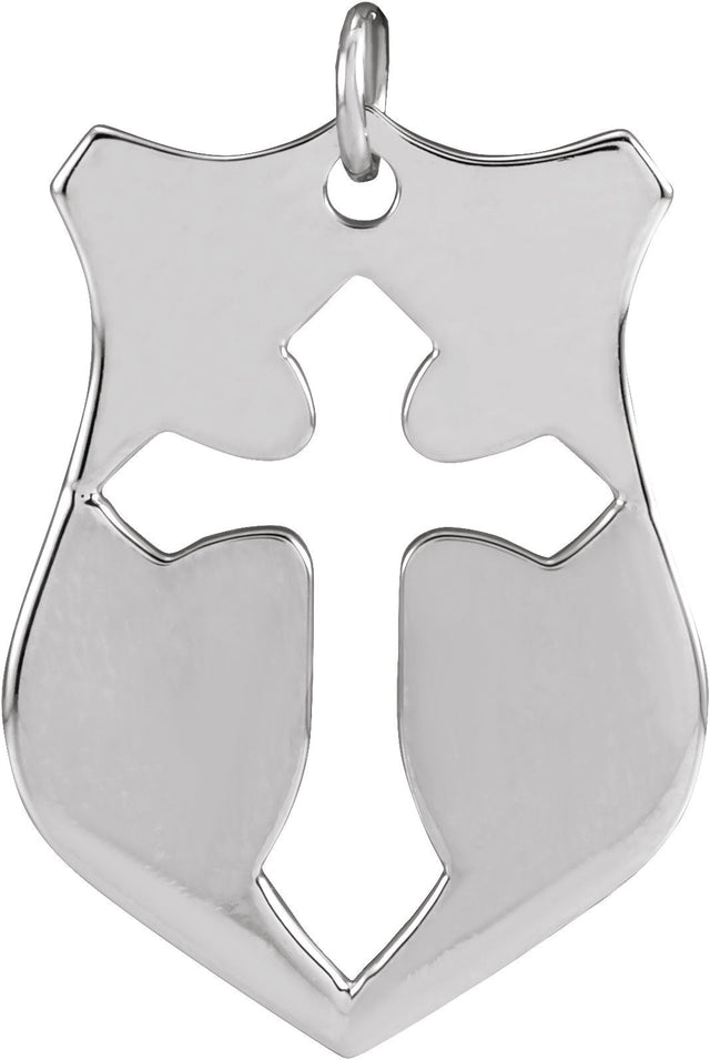 14K Gold Pierced Cross Shield Necklace or Pendant - White Gold
